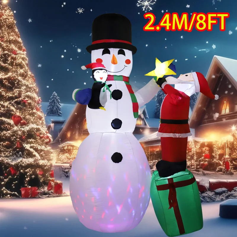 

2.4M/8FT Inflatable Toys Christmas Decorations Snowman and Santa Built-in LED Lights Up Model Ornaments Xmas Party Decor Props