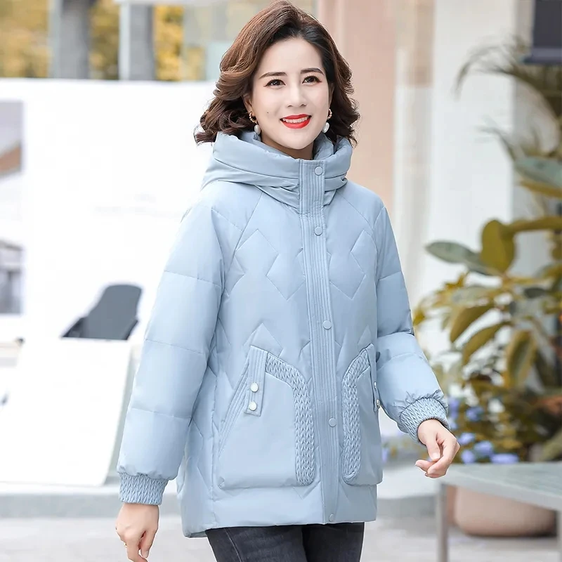Down Jacket Women\'s Short Parka 2023 New Winter Jackets Warm Thick Oversize White Duck Down Coat Female Hooded Loose Outerwear