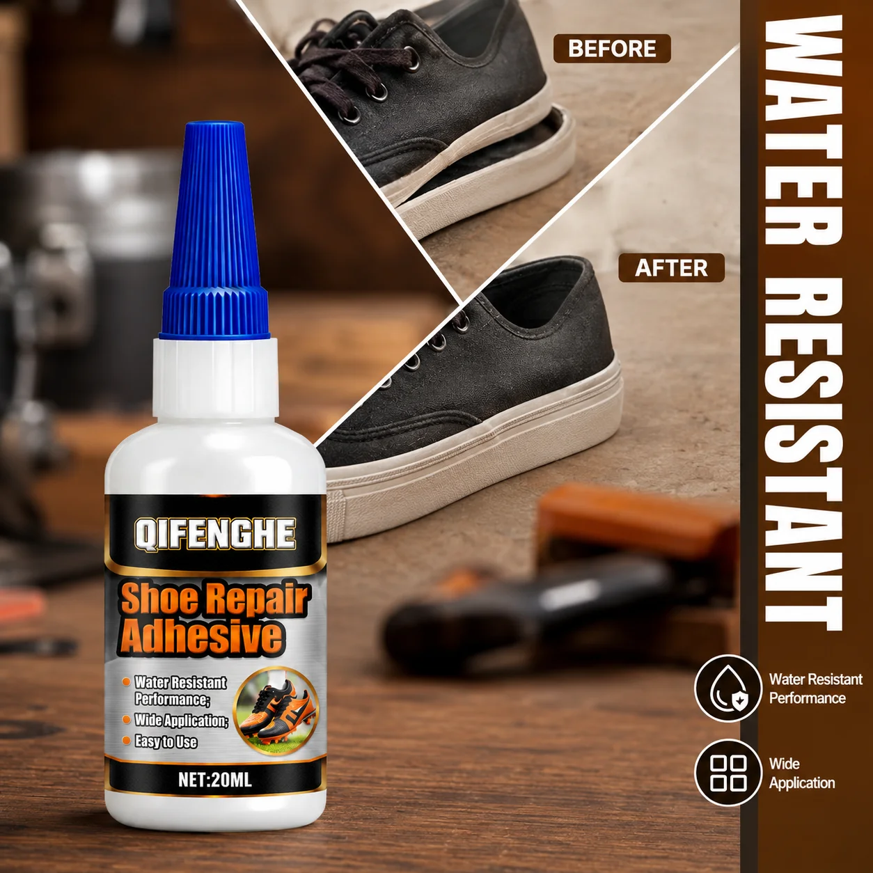 Waterproof Shoe Repair Glue, Easy-to-Use Strong Bond Adhesive for Cracked & Split Shoe Soles