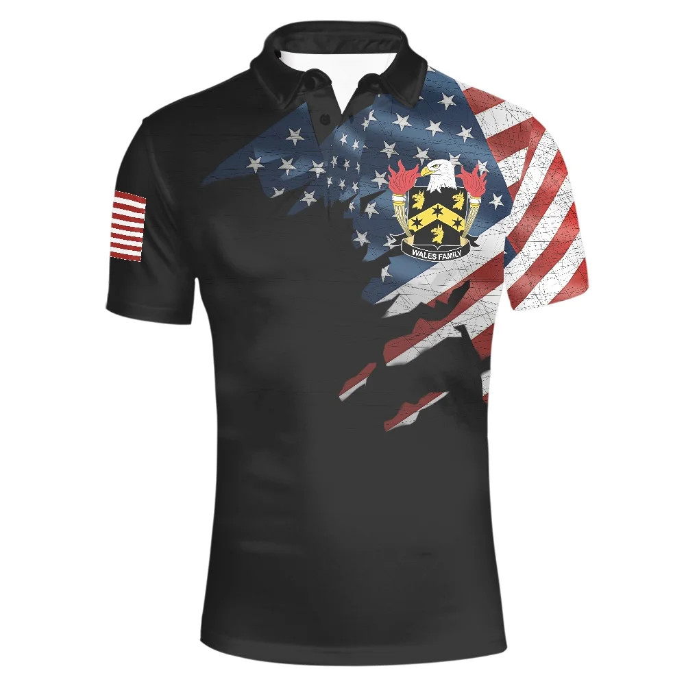 American Flag Design Men's Polo Shirt Polynesian Traditional Tribal Print Shirt  V Collar Short Sleeve Breathable Men's Shirts