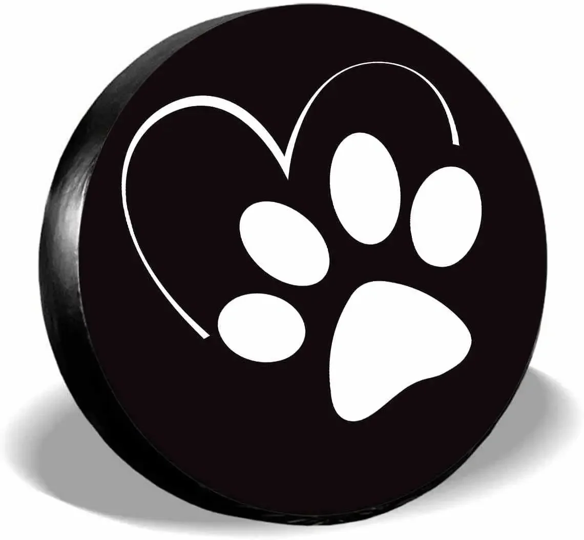 Pet Paw Spare Tire Cover,UV Sun Protectors Wheel Cover Heart Elegant Animal Footprint Black Tire Cover Universal Fit