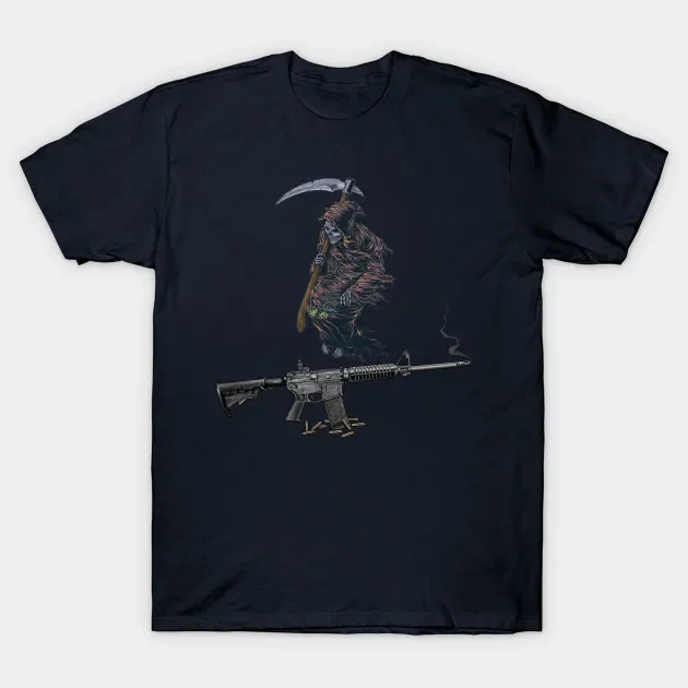 Grim Reaper AR-15 Rifle T-Shirt 100% Cotton O-Neck Summer Short Sleeve Casual Mens T-shirt Size S-3XL