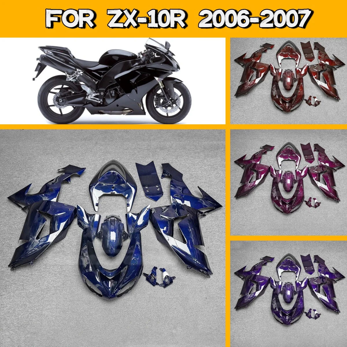 

2006 2007 ZX 10R Full High-Quality Motorcycle Body Cover Fairings for 06 07 Kawasaki ZX10R Injection Fairing Kit