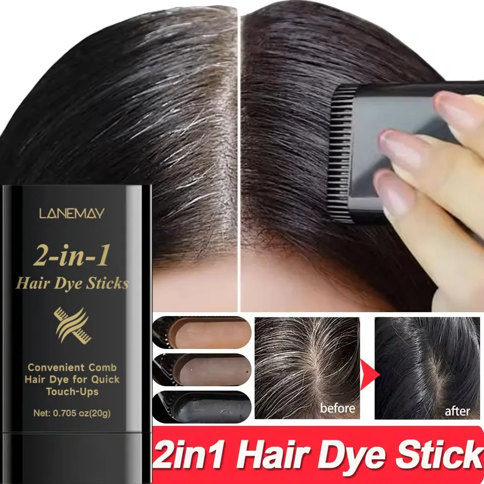 

5pcs 2in1 Hair Dye Stick with Comb Black Brown Long Lasting Temporary Hair Coloring Covered White Hairs Hairline Pen Washable