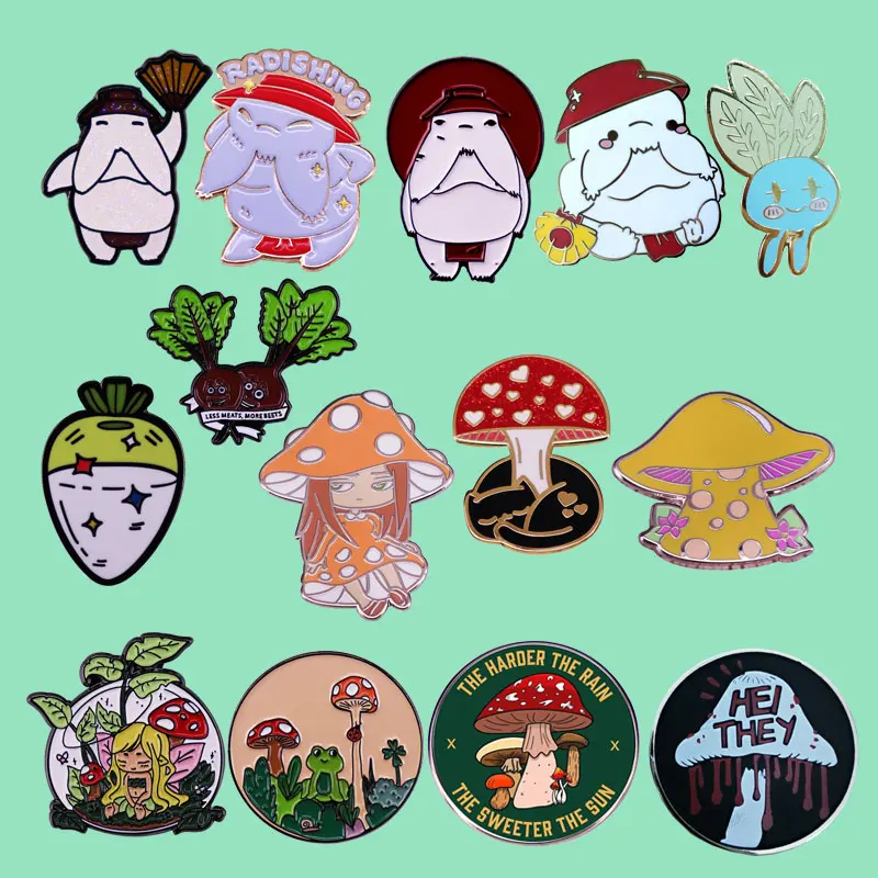 Creative Cartoon Animal bBrooch Personality Metal Enamel Mushroom Radish Badge Fashion Backpack Clothing Decorative Pin Gift