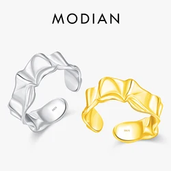 MODIAN 925 Sterling Silver Irregular Folds Scrub Adjustable Finger Ring Trendy Party Stackable Fine Jewelry For Women