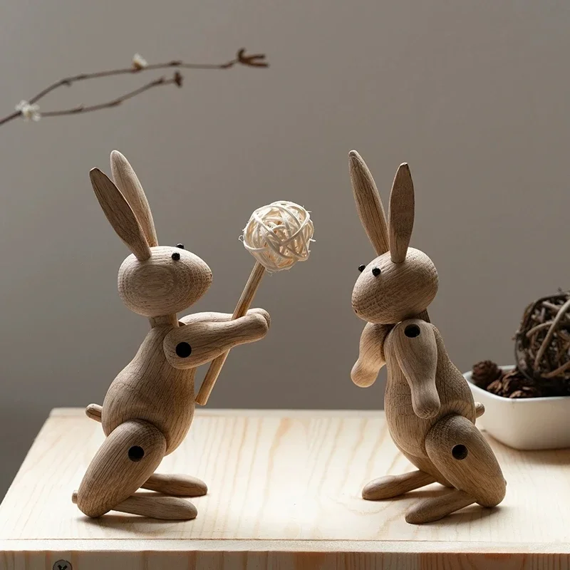 Ermakova Nordic Danish Handcrafted Articulated Wooden Rabbit Figurine Movable Joints Home Living Room Bedroom Wood Craft Decor