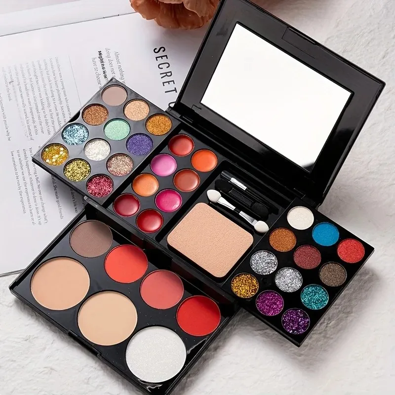 Mini Travel Size Makeup Palette Kit - Waterproof Eyeshadow Blush Pressed Powder Lipstick Set Women Korean Cosmetics COLOR:01