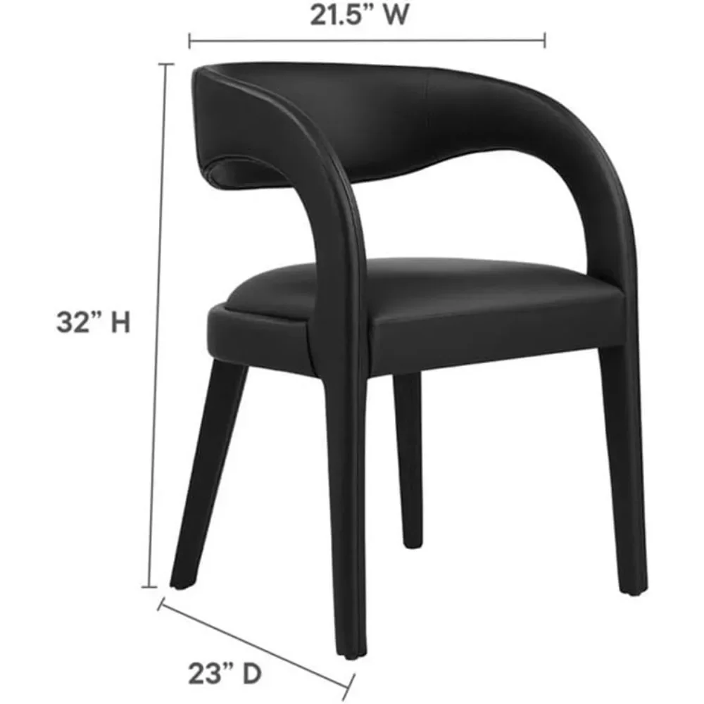 Dining Chair Set of 2 with curved backrest, leather upholstery, non-marking plastic foot pins, Vegan Leather Dining Chair