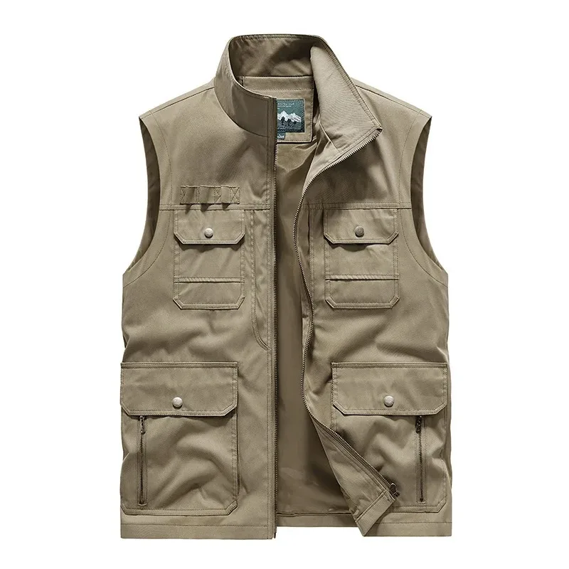 

Work Vest Men Multi-pocket Tactical Military Waist Coat Motorcyclist Summer Sleeveless Jacket Safety Vests Hunting Men's MAN Zip