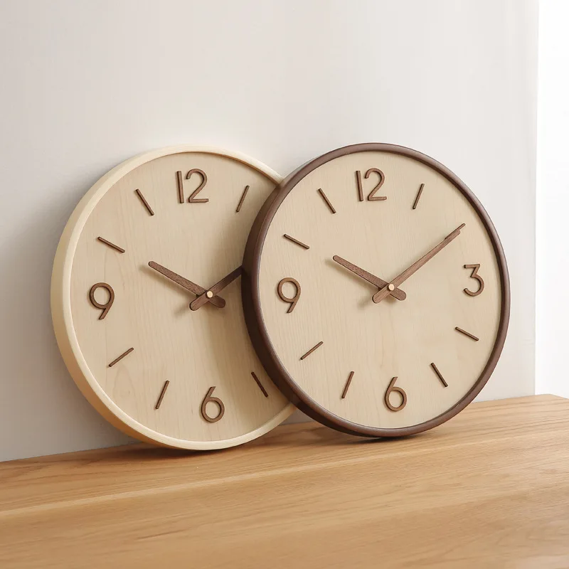 2025 new wall clock Japanese wooden clock silent digital 3D simple antique living room wood grain clock