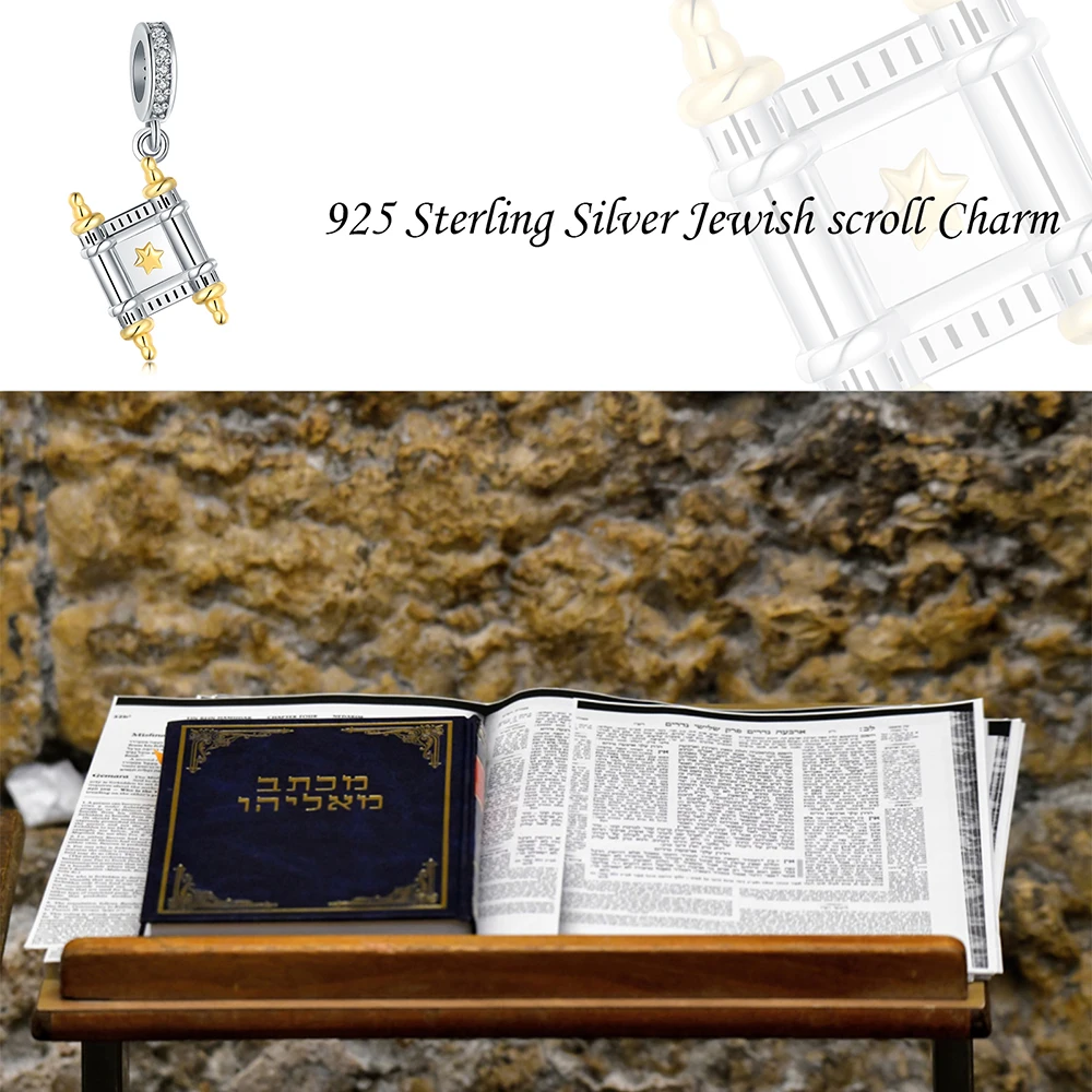 925 Sterling Silver Jewish Scroll Bead With Cubic Zirconia Charm Fit Original European Bracelets Jewelry for Women Friends Gift