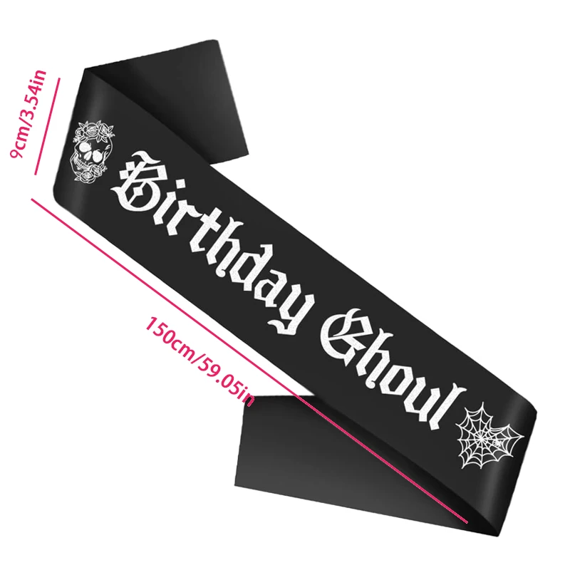 Birthday Ghoul Satin Sash with Skull Spider Web Halloween Themed Birthday Party Decoration Accessories Gift for Daughter Friend view 2