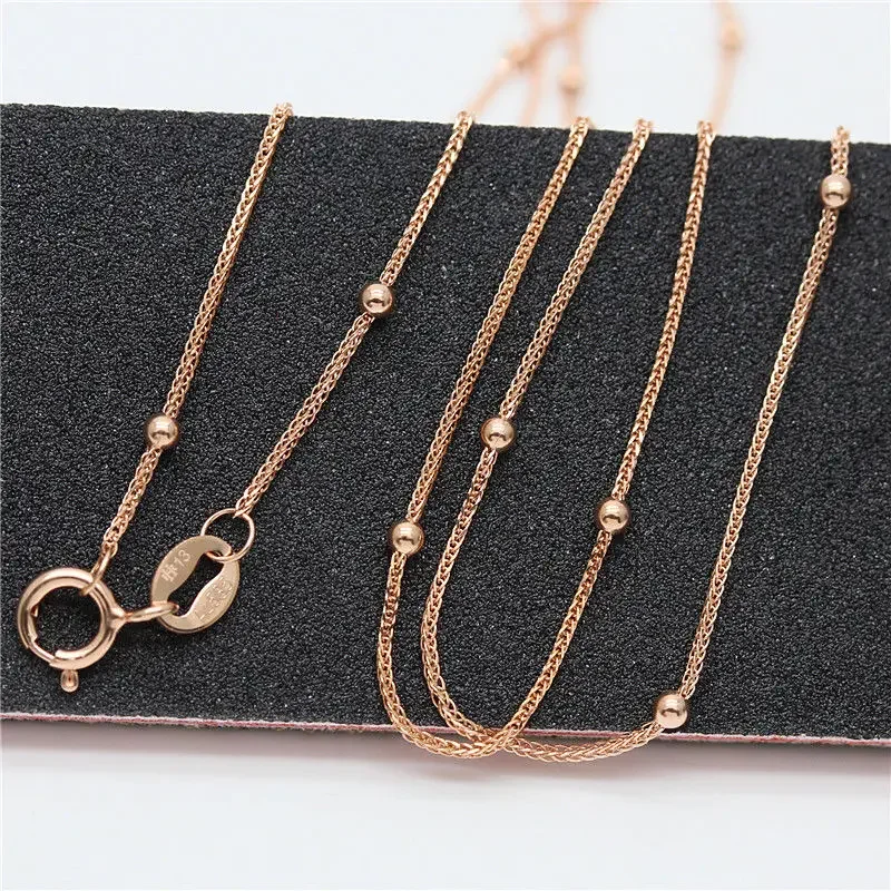 Charming 585 Purple Gold Chopin Chain Beads Solid Necklace Plated 14K Rose Gold Classic Jewelry for Women Matching Chain