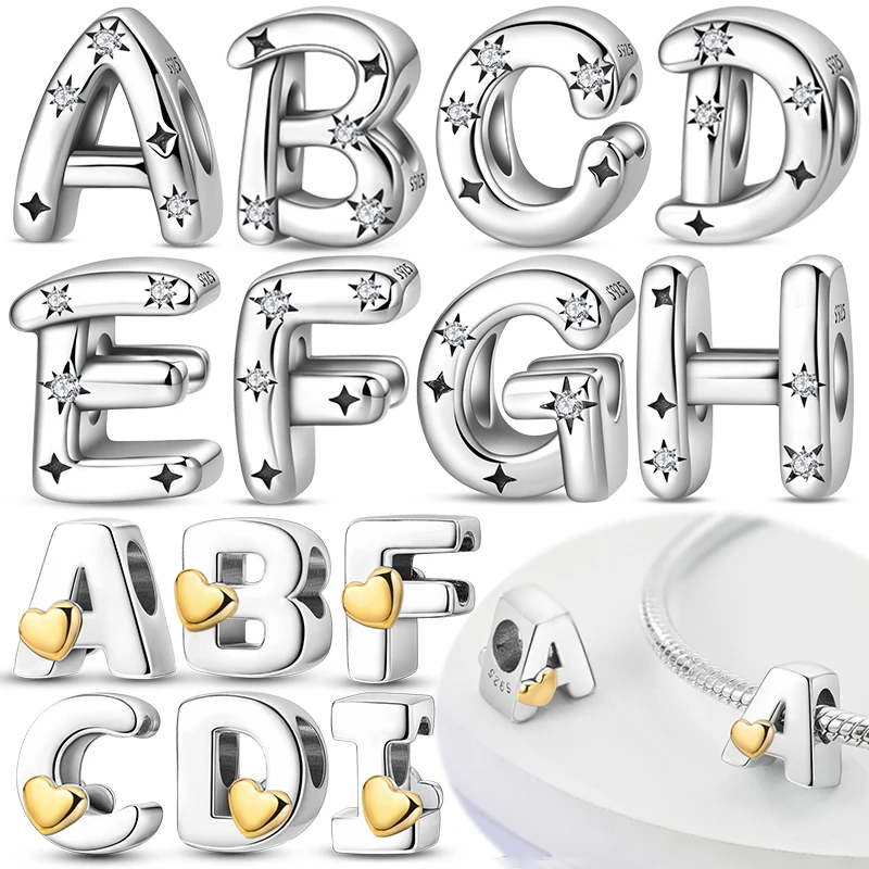 

925 Sterling Silver DIY Name A-Z Alphabet Charms Bead Fit Original Bangle Bracelet LOVE Letter Dangle Pendant Jewelry Gift