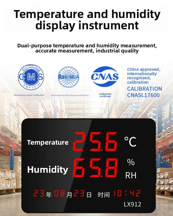 LX912 Series Thermohygrometer Industrial High Precision Time Wall Mount Display Instrument