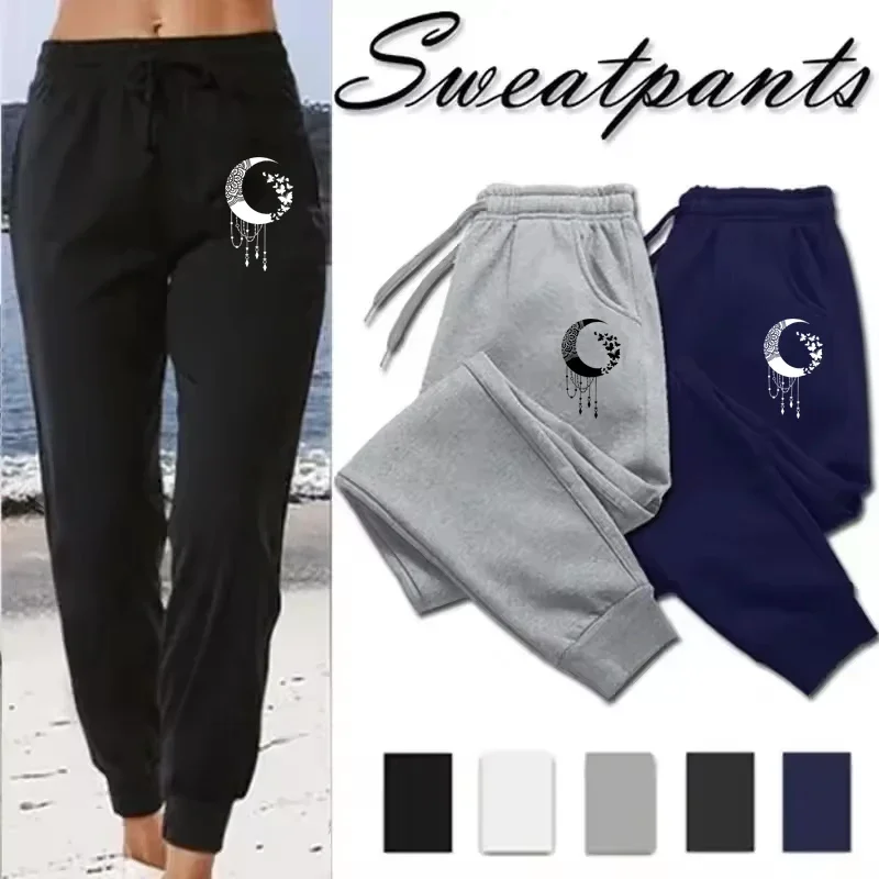

Женские длинные брюки с принтом «Лунная бабочка», простые свободные брюки для занятий спортом на открытом воздухе, фитнеса, бега, повседневные брюки, модные флисовые спортивные штаны