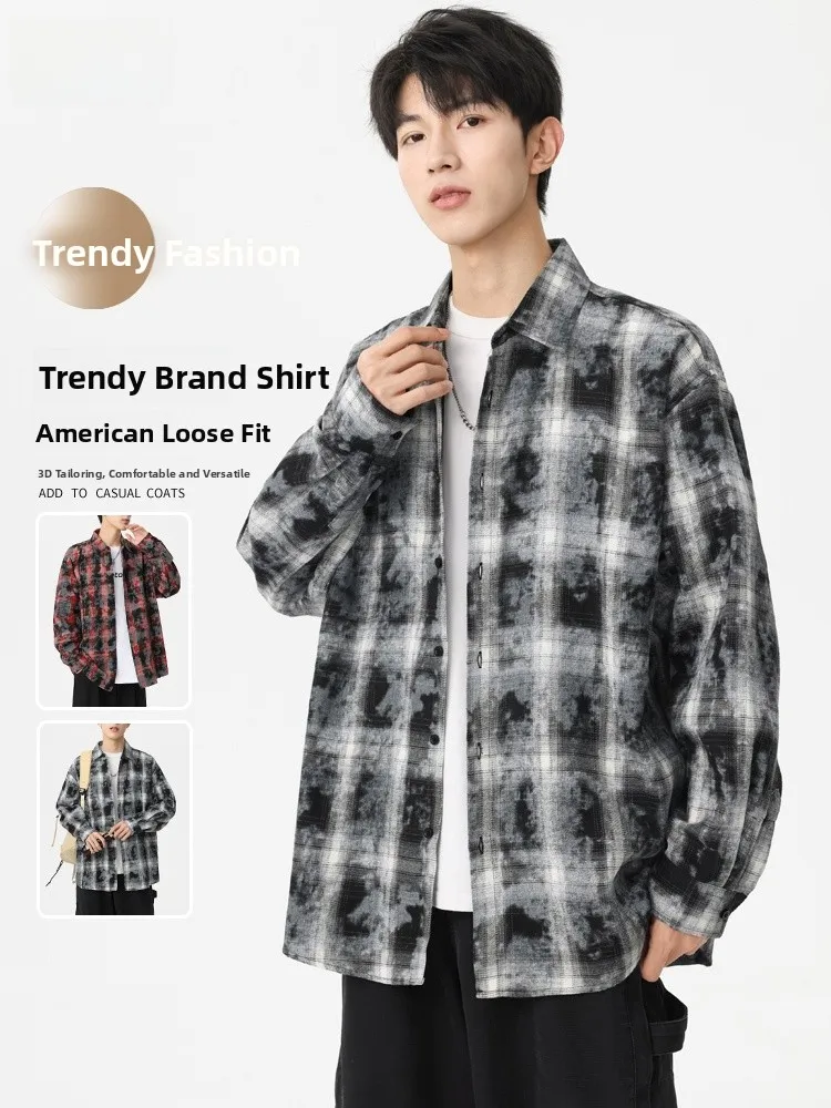 

Мужская клетчатая рубашка свободного кроя с длинным рукавом, осенне-весенняя, повседневная, модная, брендовая, дышащая, из смесового полиэстера и хлопка, молодежная, популярная