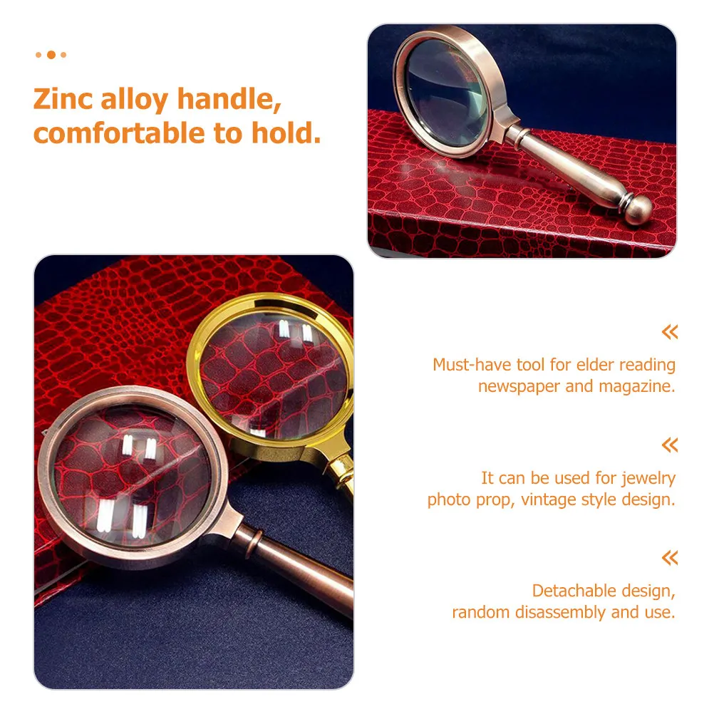 Handheld Jewelry Magnifier Retro Golden Composite Material Easy Grip Loupe for Jewelers Inspection
