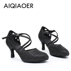 Lady's Strass Latin Tanzschuhe, Salsa, Tango, Ballsaal -Party -Turnschuhe, Schwarz, Silber, High Heels, geschlossener Fuß, Mädchen, Outdoor, Mädchen 10 Hauptverkäufe geschlossene Tanzschuhe - №5