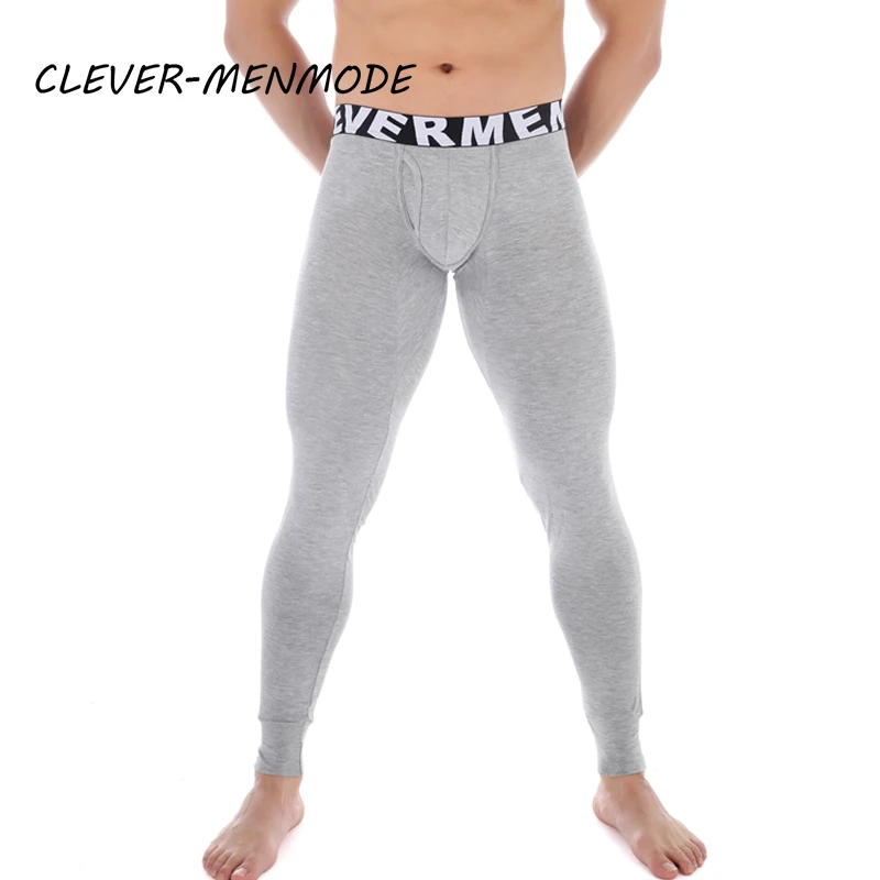 

CLEVER-MENMODE Men's Sexy Modal Side Open Autumn Pants Transparent Long Pajama Pants Low-Rise Home Pants Tight Trousers Leggings