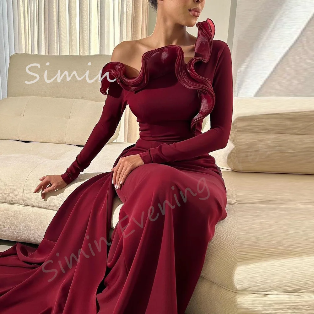 Simin Off-the-shoulder Luxury Party Dress Crepe Straight Sexy Long Sleeve elegant Formal Saudi evening gala dress for women 2024