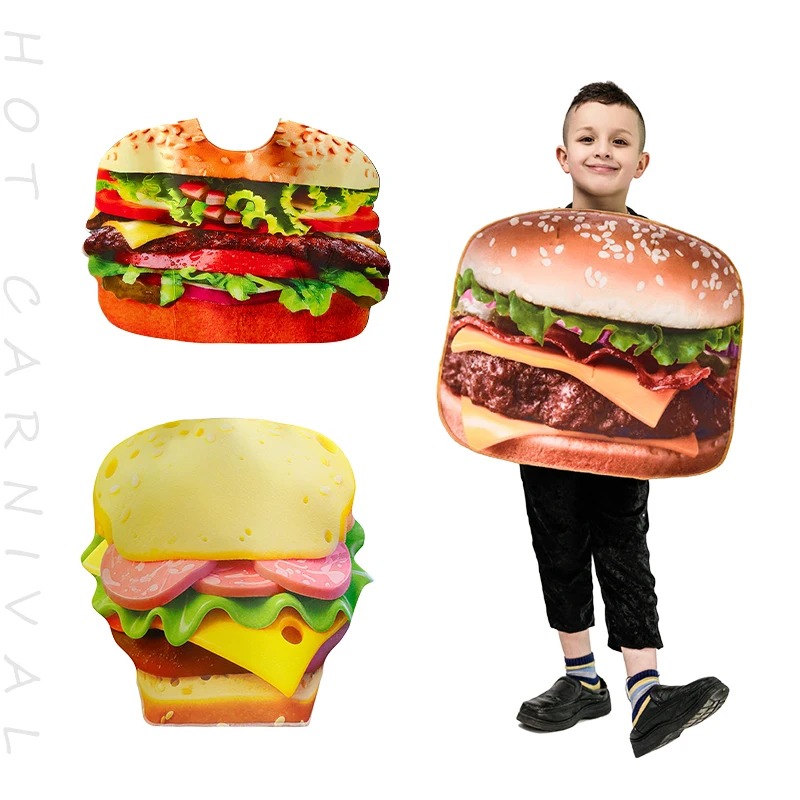 Funny Fancy Food Sponge Suit Hamburger Hot Dogs Pizza and so on Adult Kids Snack Fun Party Various Food Role-playing Costumes view 4