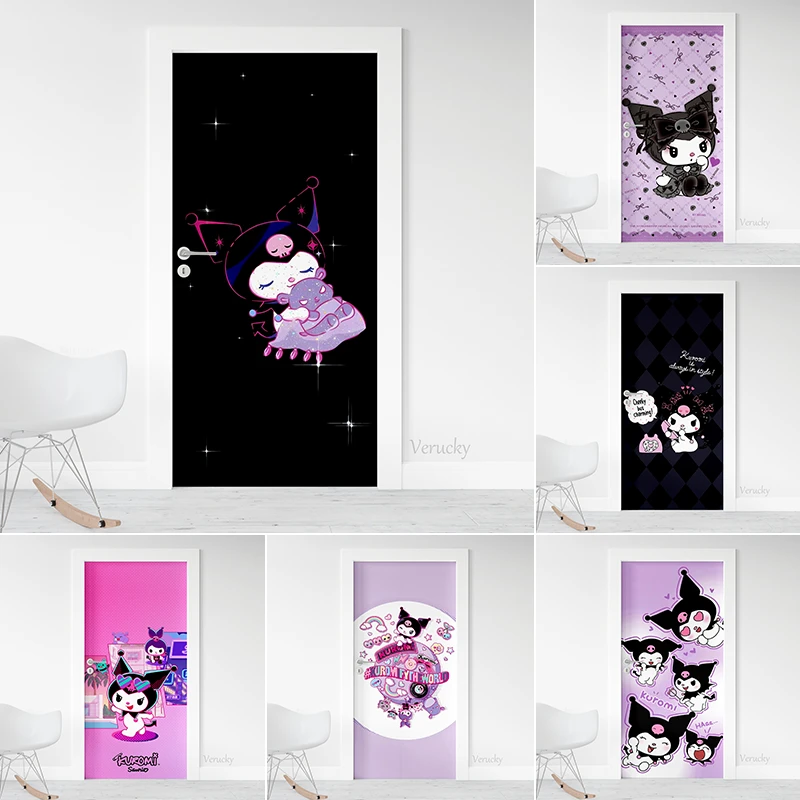 

Door Stickers Cute Kuromi Black Background Old Door Renovation Pvc Material Door Decoration Bedroom Living Room with Adhesive