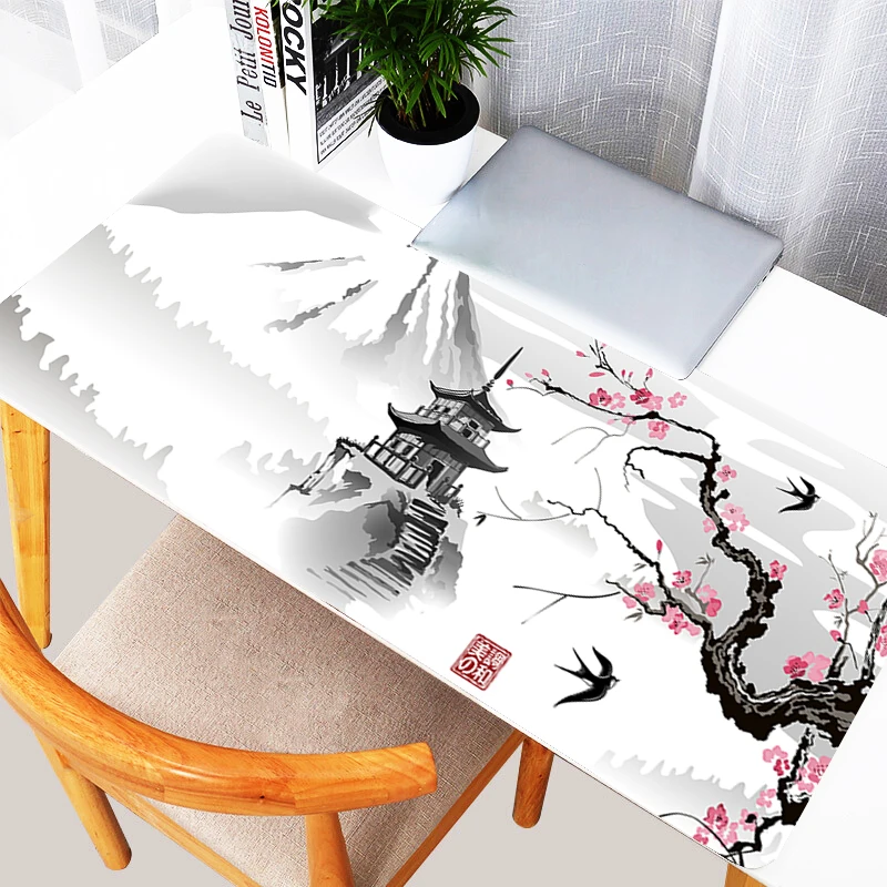 Mouse Pad XXL Mousepad Computer Keyboard Pad Mouse Mat Gamer Soft Office Carpet Japanese Cherry Blossom Pagoda Table Mat Desktop