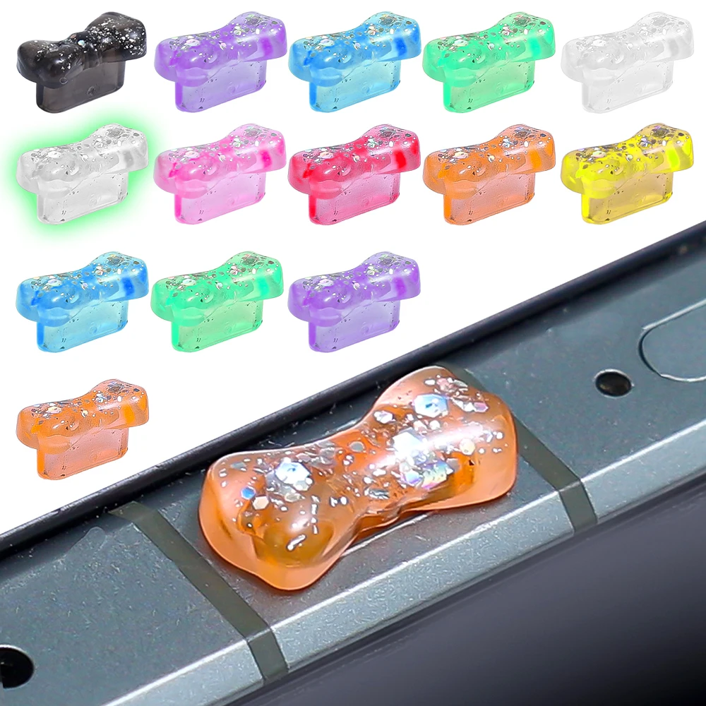 Colorful Shining Type C Cellphone Dust Plugs Bowknot Shaped Smartphones USB C Charging Port Protectors Anti-dust Cover Caps