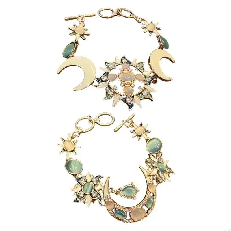 سوار الذهب الأنيق J7JB مع أشكال Sun Moon Star ولهجات أوبال للتجمعات #6