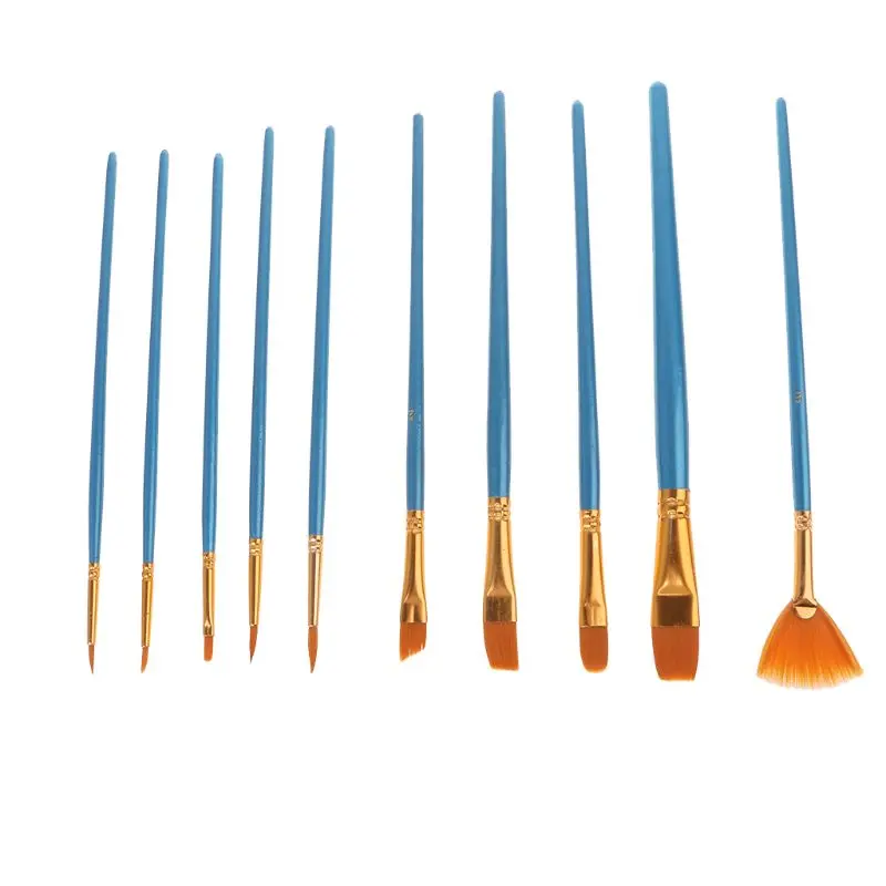 10 szt. Pędzel akrylowy Nylonowe włosy akwarelowe Flabellum Spiczasta końcówka Zestaw artystów