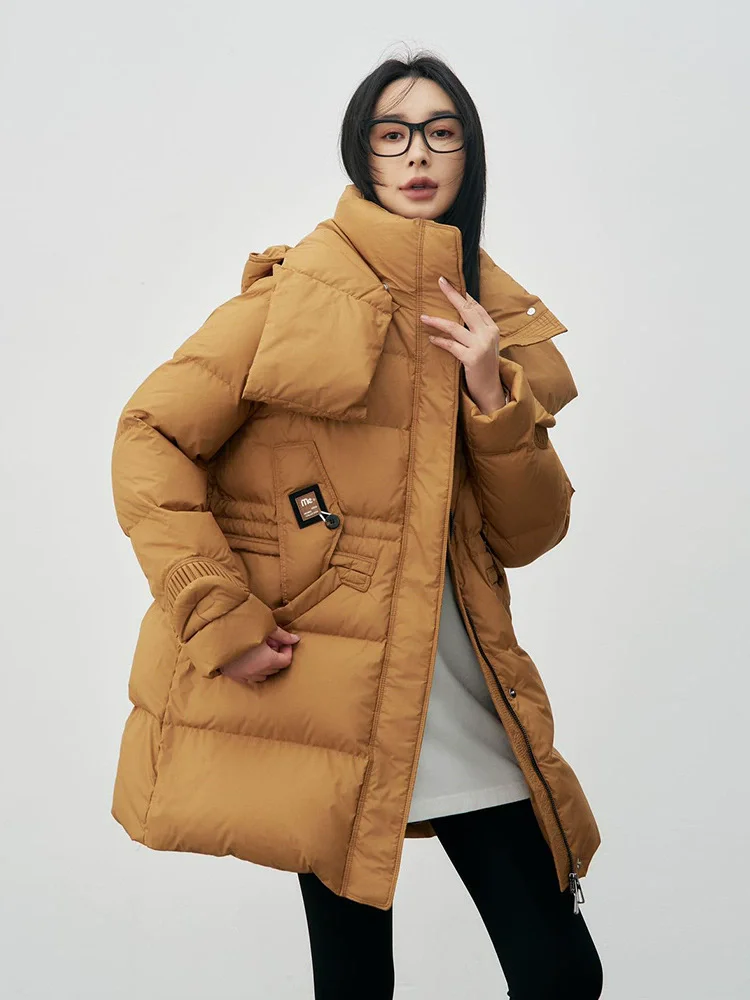 2025 Autumn/Winter New Detachable Hat Scarf Down Jacket Women's Medium Long 90 Duck Down High Quality