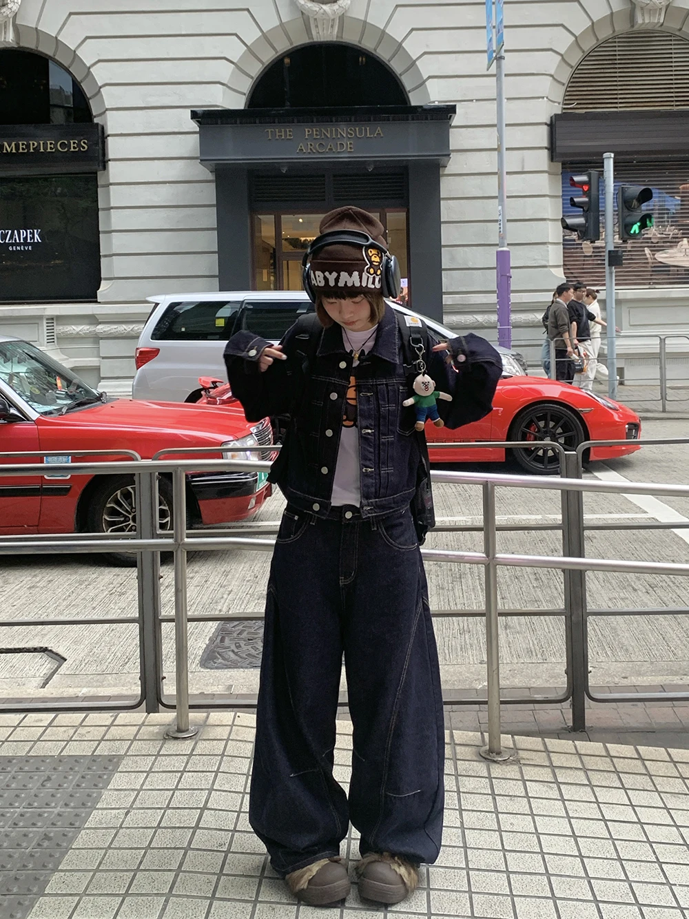 

Джинсовая куртка Oiiokk с воротником-стойкой, приталенного кроя, синяя, оригинального цвета, с яркой строчкой, экспортная версия