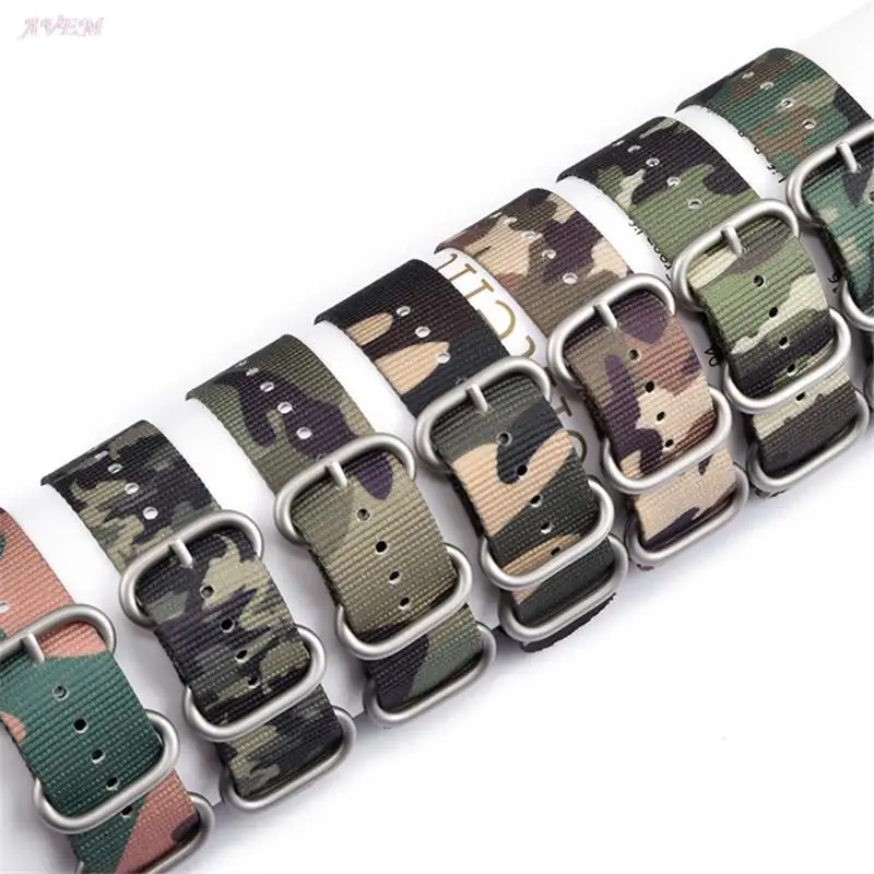 Camouflage Nylon Canvas Strap 20mm 22mm Men Stainless Steel Ring Buckle Band Bracelet Watch Accessories for Omega Rolex Seiko