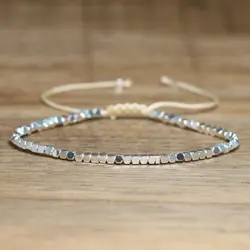 1pc White Hematite Beads Bracelet Simple Handmade Tibetan Beads Bohemian Adjustable Bracelets for Women Men