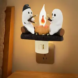 Ghosts Campfire-luz nocturna de Halloween, lámpara de noche de hoguera falsa, pequeña, eléctrica, lámparas de noche de Halloween, decoración del hogar, 2024