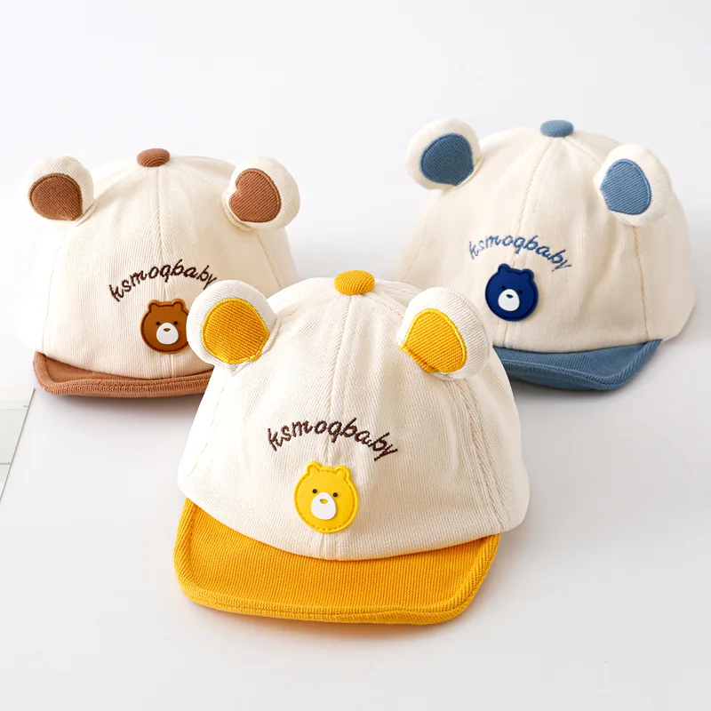 Cartoon Bear Baby Baseball Cap with Ears Cute Animal Sun Hat for Boys Girls Casual Infant Peaked Hat