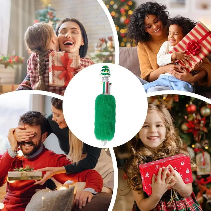 คริสต์มาสปากกาการ์ตูน Plush Fluffy ปากกาลูกลื่น Santa Claus Reindeer Snowman น่ารักปากกาลูกลื่นสําหรับเด็กผู้หญิงคริสต์มาส Part