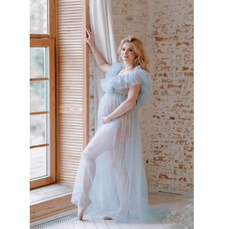 فساتين التصوير الفوتوغرافي للأمهات استوديو الدعائم مثير منظور شبكة واحدة الكتف فستان شفاف التقطت الصور للنساء #6