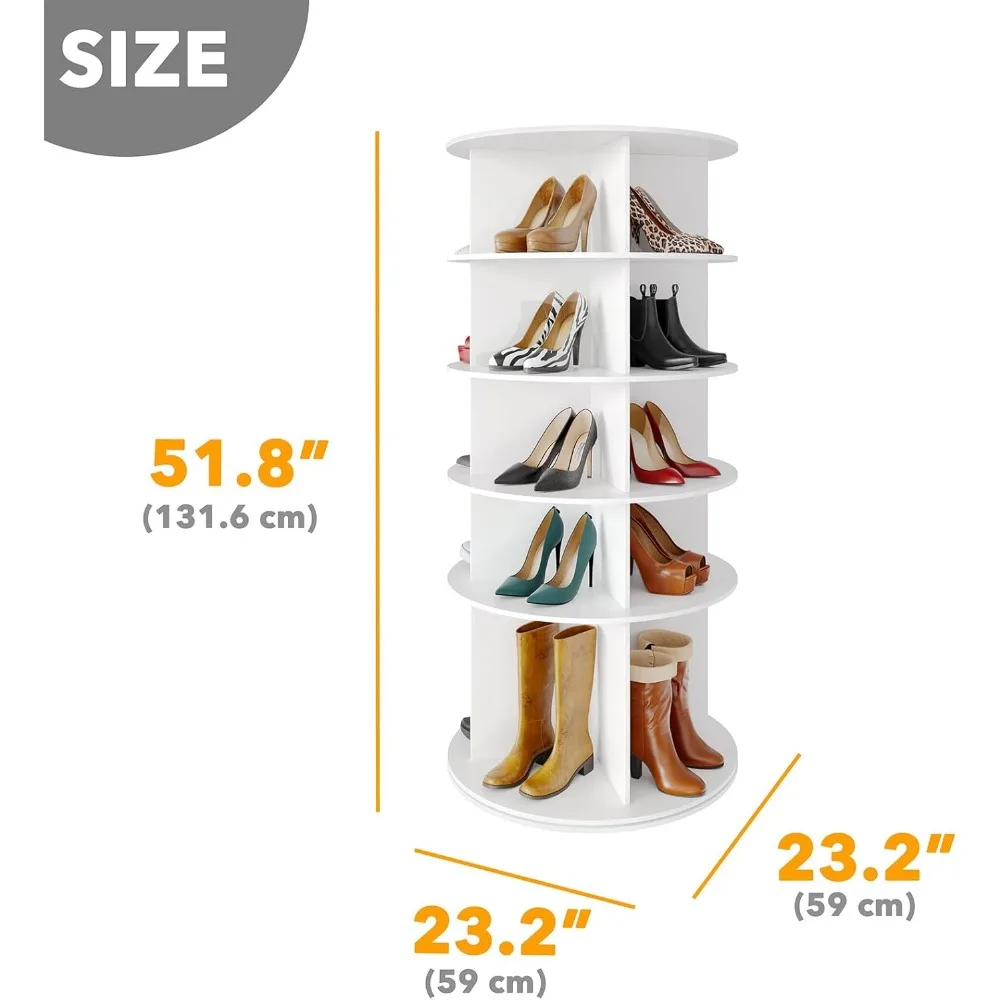 Rotating Shoe Rack 5 Tier Organizer, High Bottom Design Shoe Tower Spinning Storage Lazy Susan, Revolving Rack 360, Closet