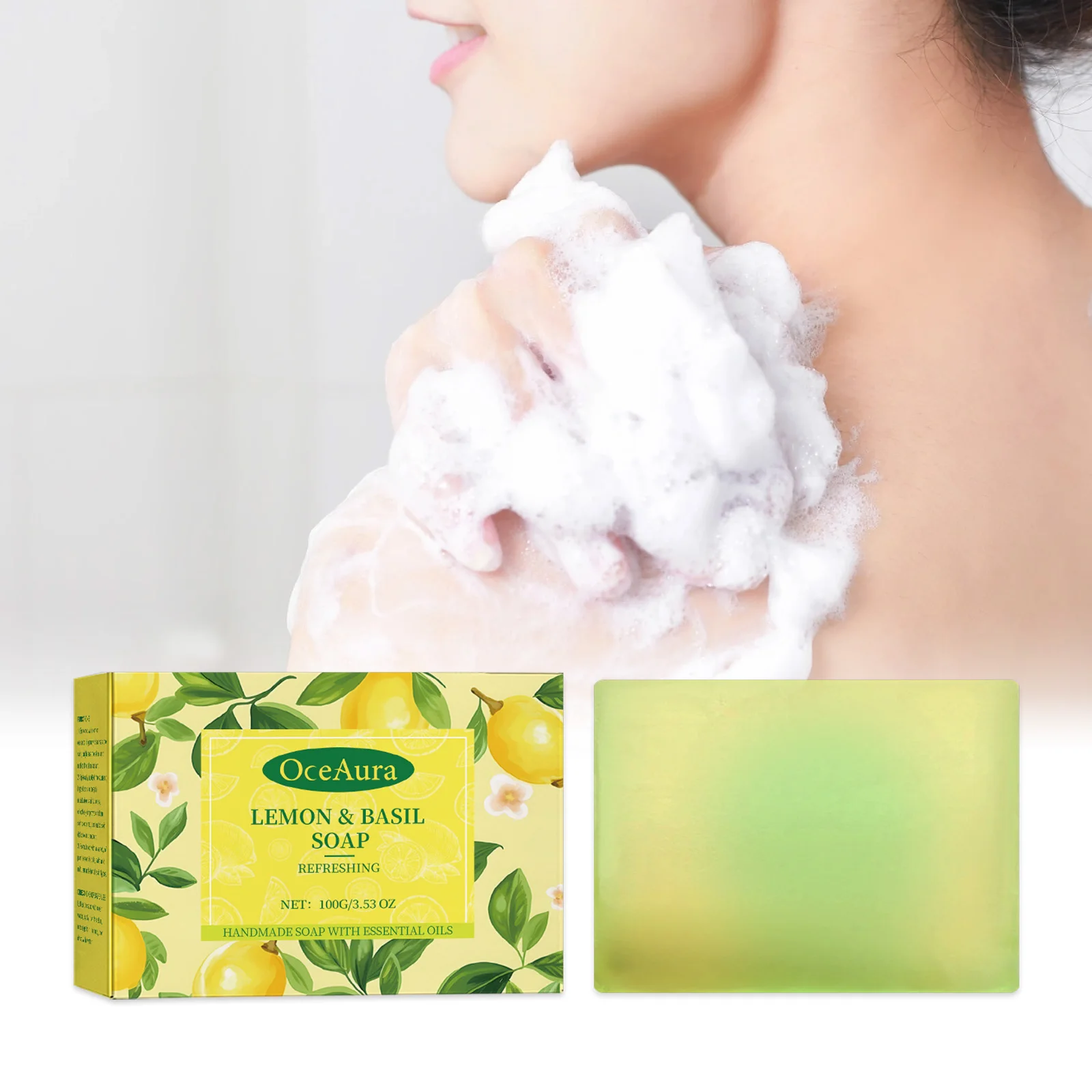 

100g Lemon Refreshing Basil Soap Deep Exfoliating Moisturizing Soft Skin Great Skin Soft Fragrant Gentle Cleaning Body Soap