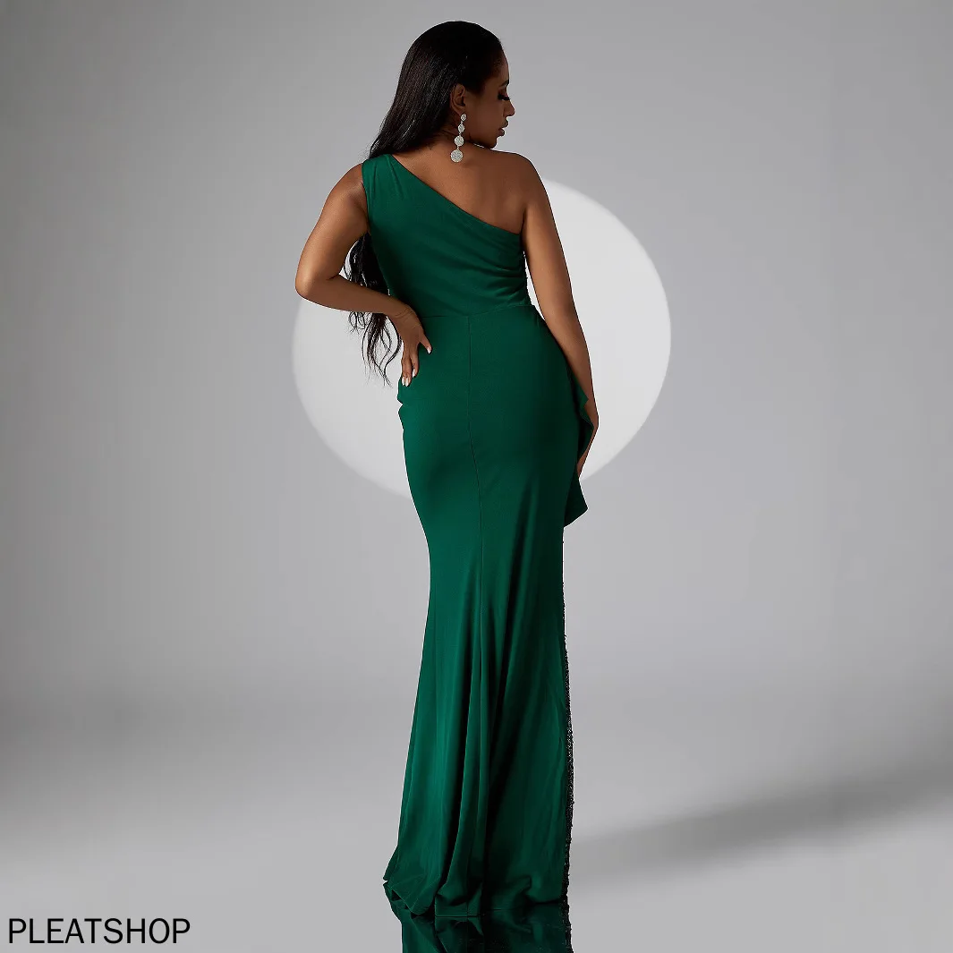 Robe de soirée de Banquet, asymétrique épaule dénudée, sans manches, coupe cintrée, longue portefeuille, mode européenne et américaine