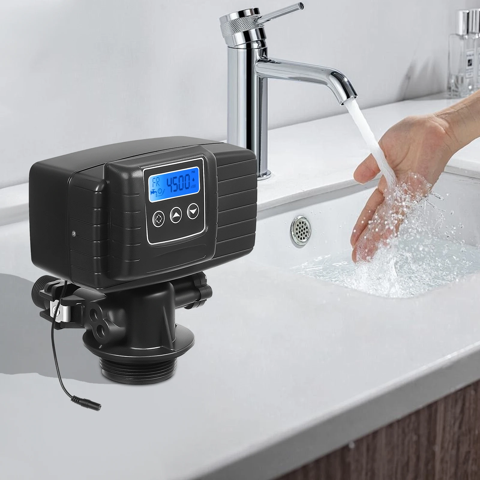 Water Softener Valve Digital Control Valve 5600 XSTST Time Type 110V US Plug PP Material Lightweight Strong Durable High Efficiency Soften Water Hardness 0.8-0.03 mg·N/L Smart Control Three Button Easy Use for Home Water Softening System