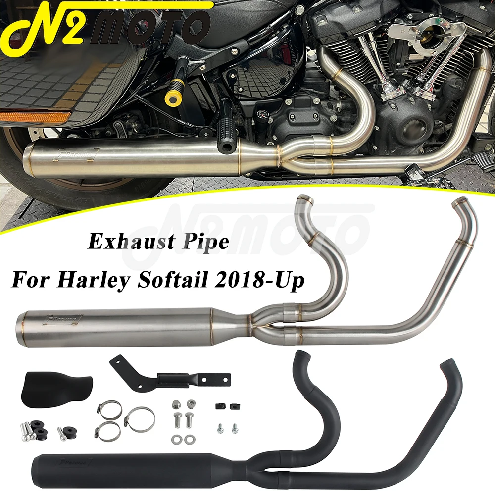 Motorbike Full Exhaust Muffler Pipe System 2-into-1 Stepped Header For Harley Softail 18+ Low Rider Fat Street Bob Standard Slim
