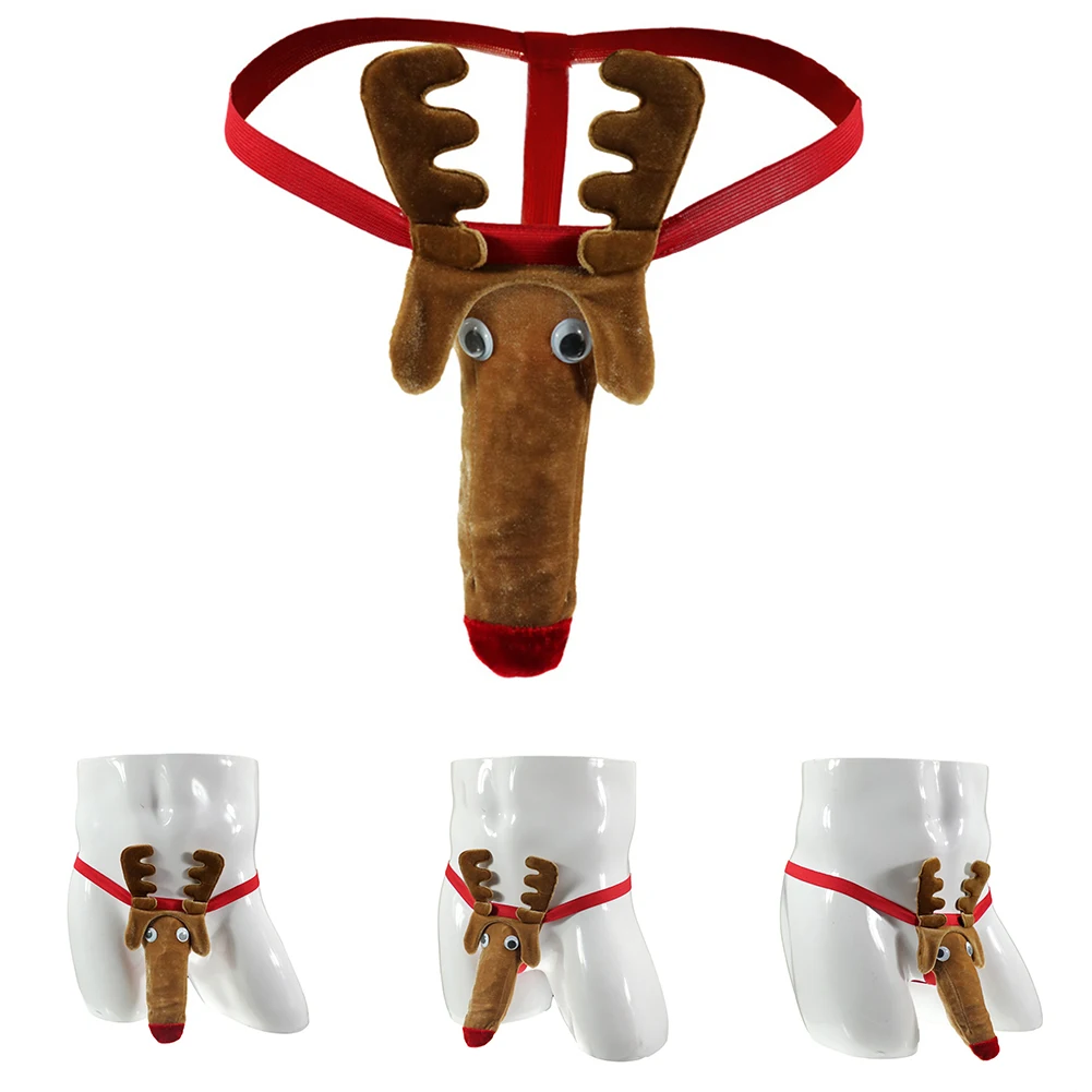 เส้นใยโพลีเอสเตอร์ชุดชั้นใน G-String กางเกงถุงน่องคริสต์มาส Reindeer ตลกชุดชั้นในสีกากี Mens หนึ่งขนาด
