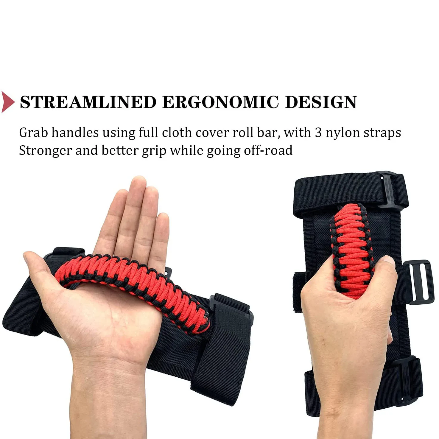 Super Sale 4Pcs/Pack Roll Bar Paracord Grab Handles Grip Handles for Jeep Wrangler JK TJ JL CJ YJ 1985-2021 JT UTV ATV (Red)
