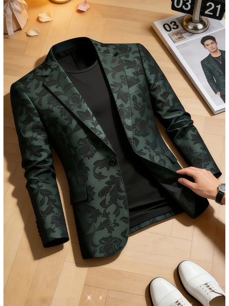 

Элегантный зеленый повседневный мужской пиджак в корейском стиле, модный городской образ, рубашка-пальто с длинным рукавом для подростков