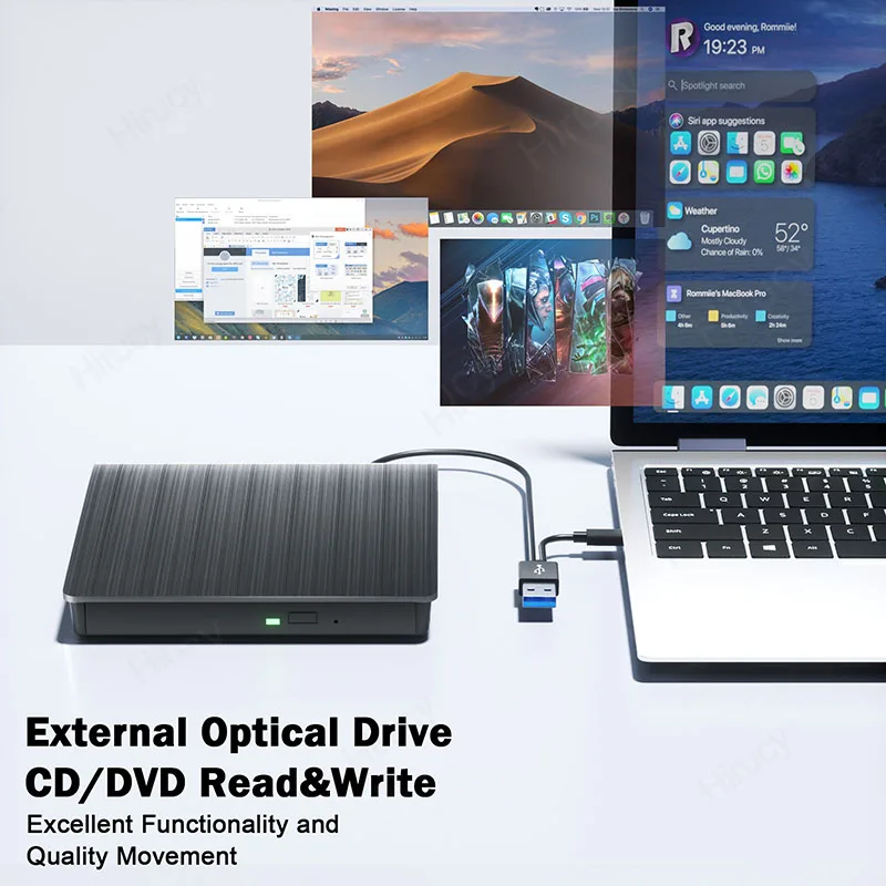 

Внешний привод для компакт-дисков/DVD 2 в 1, USB 3.0 типа C, CD DVD +/-RW, записывающий компакт-диск, DVD-проигрыватель, ультратонкий внешний оптический привод