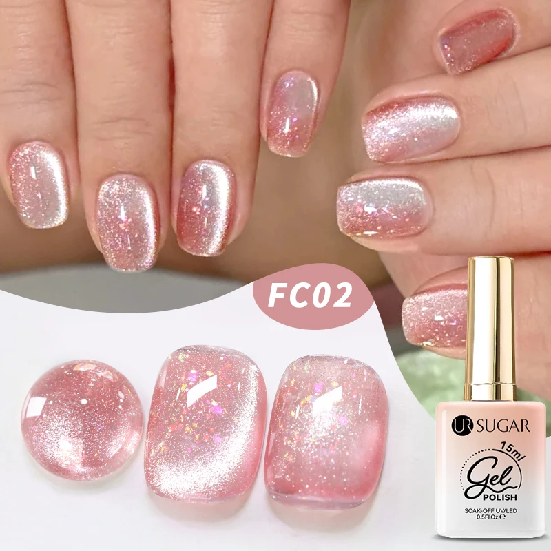 

UR SUGAR 15ml Flakes Cat Magnetic Gel Summer Ultra Glitter Pink Blue Magnetic Gel Nail Polish Art Soak Off UV LED Varnish Design